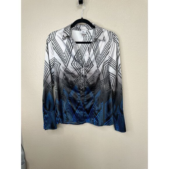 Worthington Womens Black white Blouse Medium‎ collared long sleeve button up - Picture 1 of 6